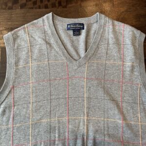 Brooks Brothers Sweater Vest Mens Large Gray Supima Cotton V Neck‎ Windowpane